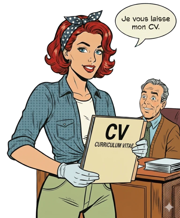 Une candidate remet son CV à un recruteur.